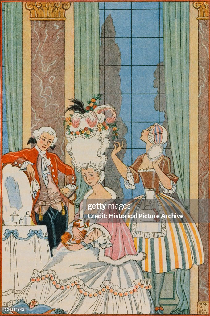 18th-Century French Woman Being Dressed after Henri Riedel's The Beautiful Savages by Georges Barbier