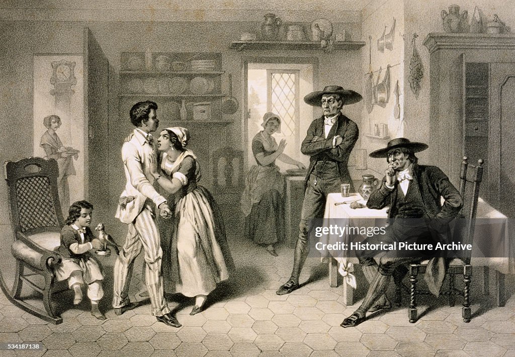 George and Eliza with the Quakers Engraving by Adolphe Jean-Baptiste Bayot and Charles Bour, from Uncle Tom's Cabin by H