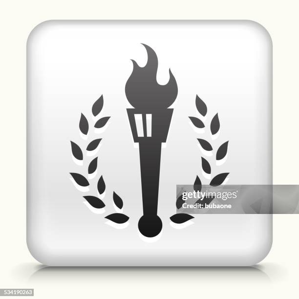 square button with torch emblem royalty free vector art - welding torch stock illustrations