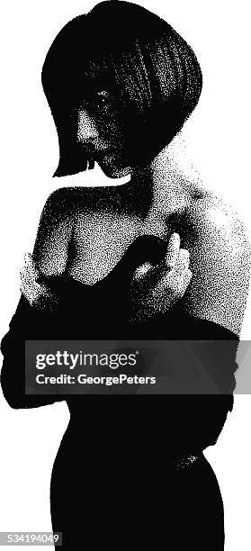 film noir portrait of beautiful young woman - strapless stock illustrations