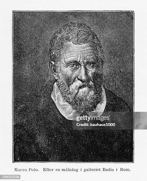 portrait of marco polo engraving, 1254-1324 - marco polo stock illustrations