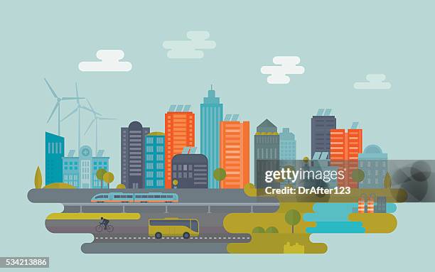 ilustraciones, imágenes clip art, dibujos animados e iconos de stock de verde a la ciudad - skyscraper