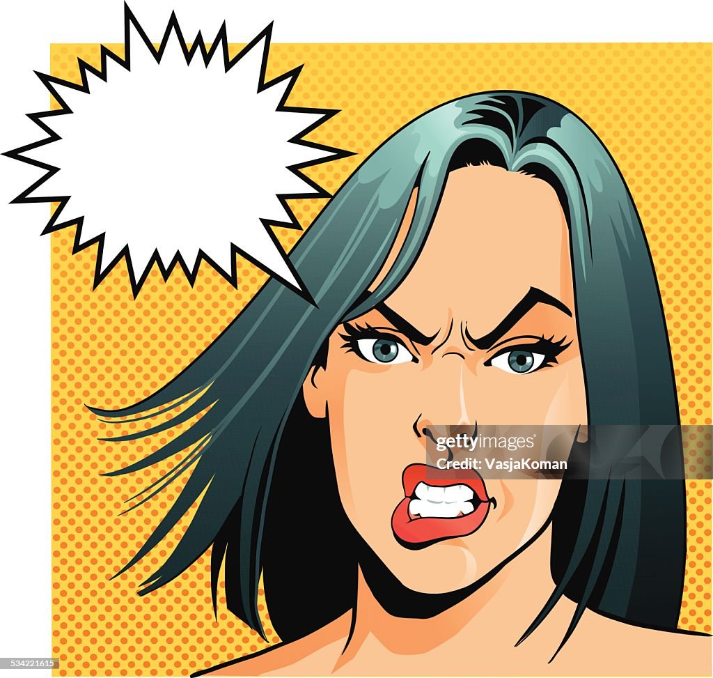Angry mulher com discurso de Bolha