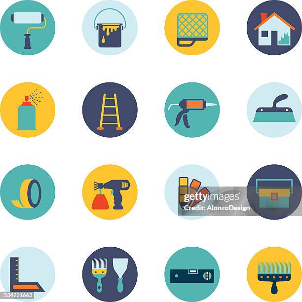 haus malen icon-set - bucket stock-grafiken, -clipart, -cartoons und -symbole