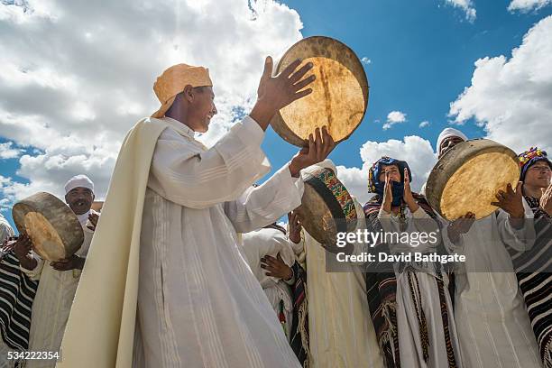 Musicians and dancers entertain at the Imilchil, Morocco Marriage and Betrothal Festival.