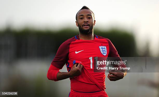 Nathan Redmond of England reacts during the Toulon Tournament match between Paraguay and England at Stade Antoinr Baptiste on May 25, 2016 in...