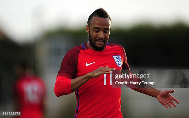 Nathan Redmond of England reacts during the Toulon Tournament match between Paraguay and England at Stade Antoinr Baptiste on May 25, 2016 in...