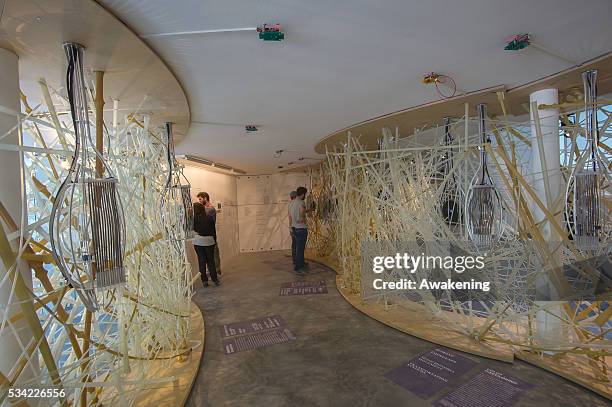 An installation is seen in the Israel Pavillion of the 15th Architecture Venice Biennale, on May 25, 2016 in Venice, Italy. The 15th International...