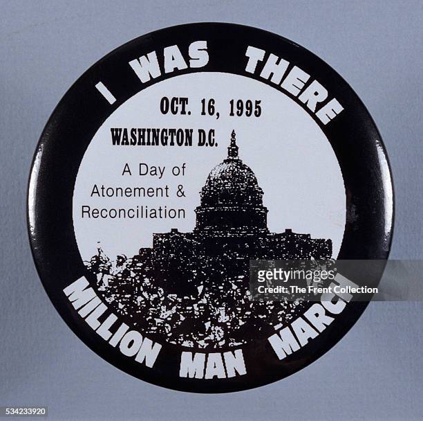 Attendee pinback button from the October 16, 1995 Million Man March, organized by Louis Farrakan, leader of the Black Muslims.