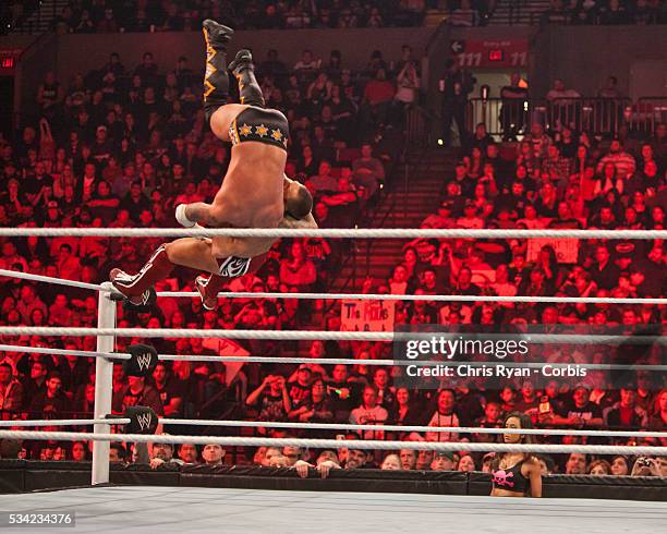 Daniel Bryan and CW Punk compete for bragging rights, and honor, during the WWE Raw event at Rose Garden arena in Portland, Ore., Monday February...