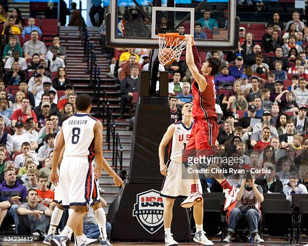 Wang Zhelin with a slam during the 2012 Nike Hoop Summit at Rose Garden arena in Portland, Oregon, Saturday April 7th, 2012. The USA Select Team lost...