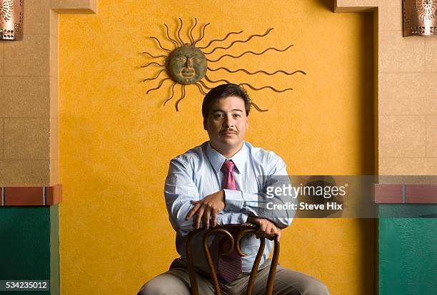 serious businessman sitting in a chair - wall hanging stock pictures, royalty-free photos & images