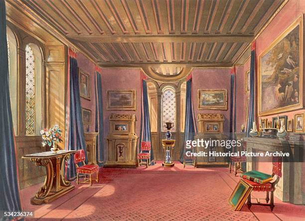 19th Century European Print of Drawing Room Design in Regency Style