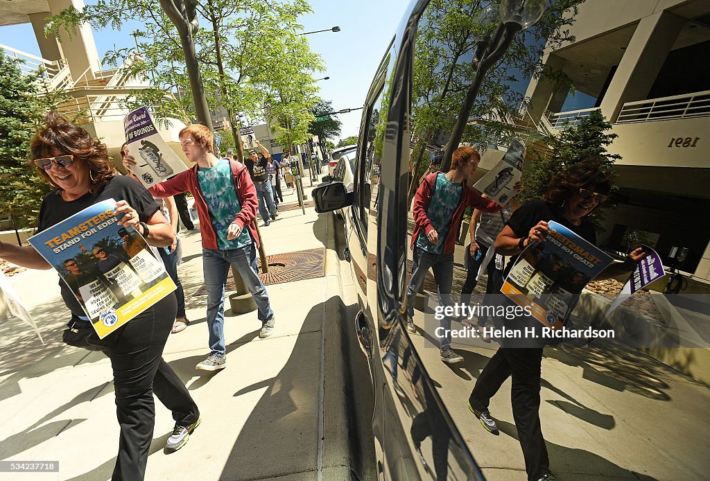 Teamsters protest Molson Coors' annual shareholder meeting outside at 1881 Curtis street in Denver, Colorado.