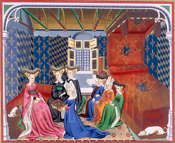 Medieval Illustration Depicting Christine de Pisan Presenting Manuscript to Isabel of Bavaria
