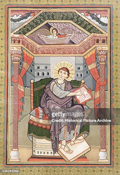 Illustration from Early Manuscript Depicting Saint Matthew from Harley Golden Gospels