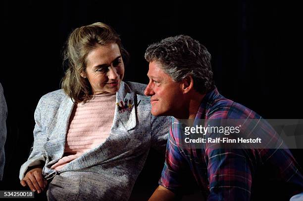 Hillary Clinton smiles at presidential candidate Bill Clinton as they campaign for the 1992 presidential elections.