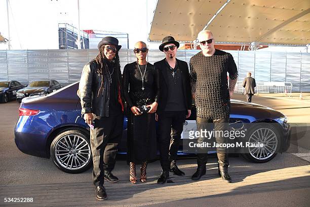 Cass, Skin, Ace and Mark Richardson of Skunk Anansie arrive at Bocelli and Zanetti Night on May 25, 2016 in Rho, Italy.