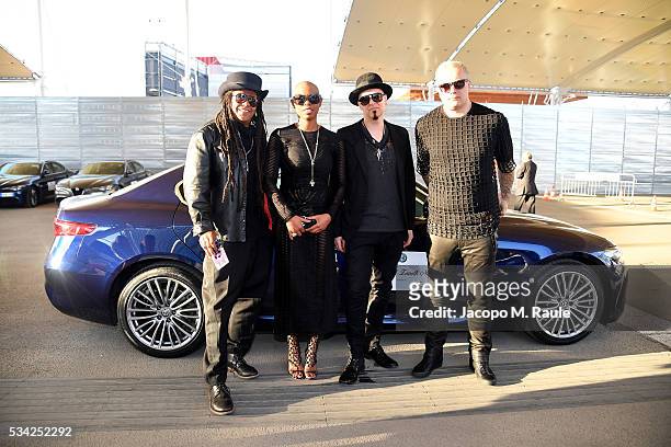 Cass, Skin, Ace and Mark Richardson of Skunk Anansie arrive at Bocelli and Zanetti Night on May 25, 2016 in Rho, Italy.