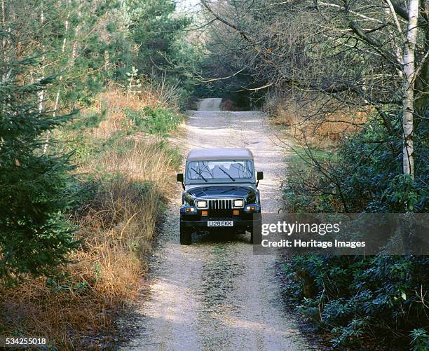 Jeep Wrangler on woodland track, 2000.