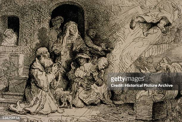 The Angel Departing from the Family of Tobias by Rembrandt Harmensz van Rijn