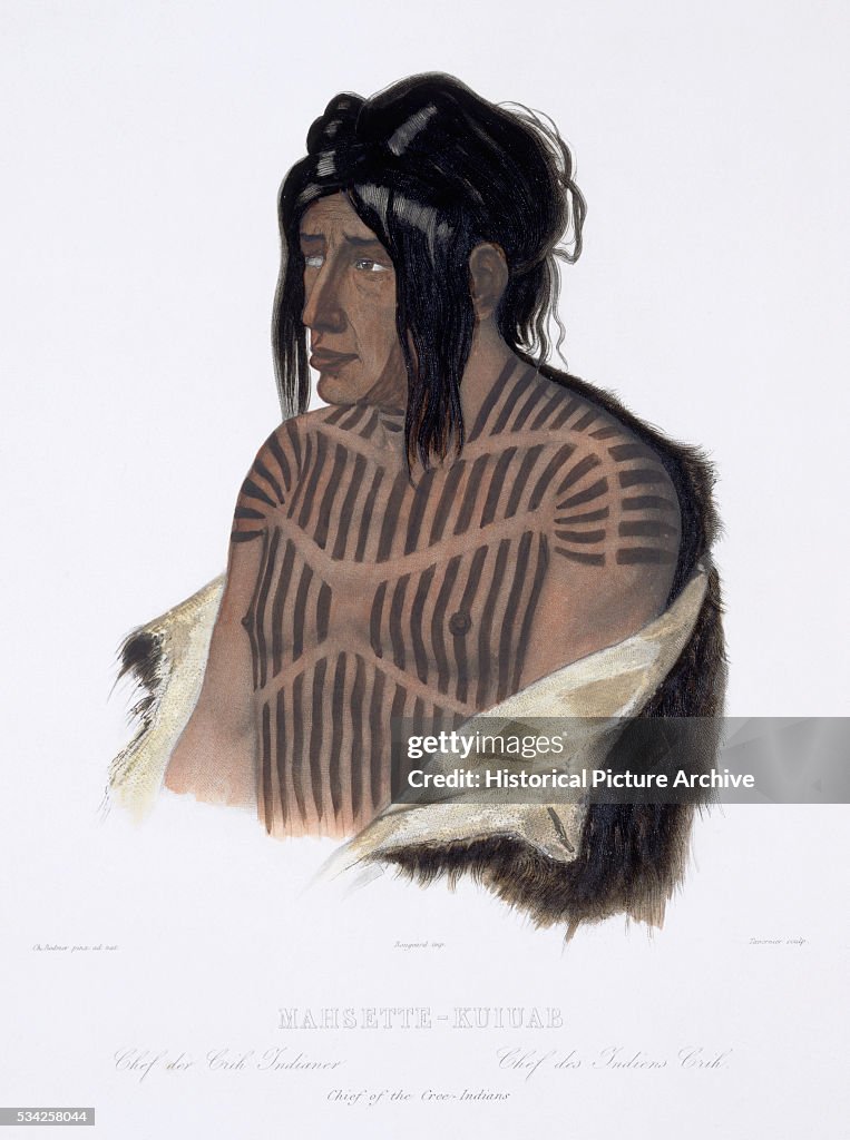 Mahsette-Kuiuab, Chief of the Cree Indians after a Painting by Karl Bodmer