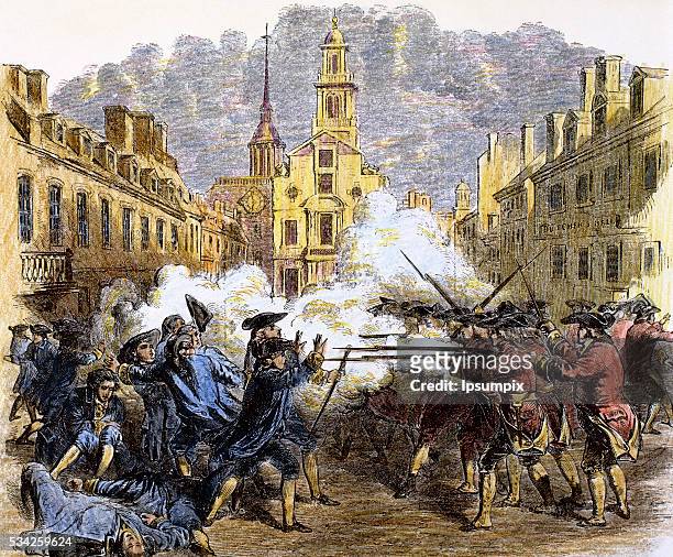 American Revolutionary War . The Boston Massacre or Boston riot . British redcoats killed five civilian men.
