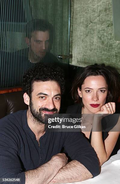 Morgan Spector, Dan Stevens and Rebecca Hall pose at The Opening Night of MTC's "Incognito" at Brasserie 8 1/2 on May 24, 2016 in New York City.