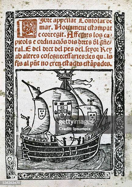 Catalan literature. 14th and 15th Centuries. Book of the Consulate of the Sea. Cover of the edition printed in Barcelona by Ballester and Gilio in...