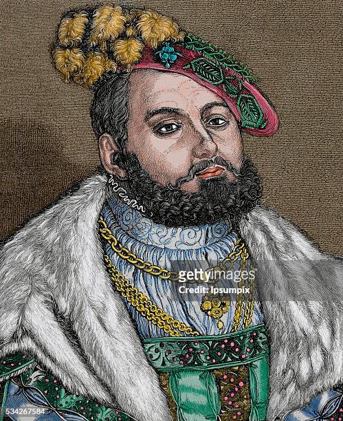 John Frederick I , called John the Magnanimous, Elector of Saxony and Head of the Protestant Confederation of Germany. Engraving. Portrait. Colored.