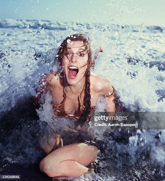 Carrie Fisher on the beach Golden Gate National Recreation Area, California, USA