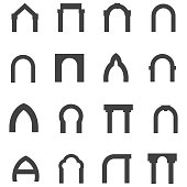 Black monolith vector icons for archway