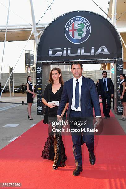 Ana Acimovic and Dejan Stankovic arrive at Bocelli and Zanetti Night on May 25, 2016 in Rho, Italy.