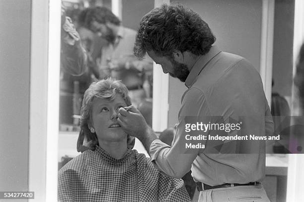 It's make-up time for presenter Moya Doherty in the make-up studio at RTE, with make-up artist John Havelin, before presenting Breakfast LA/Daybreak...
