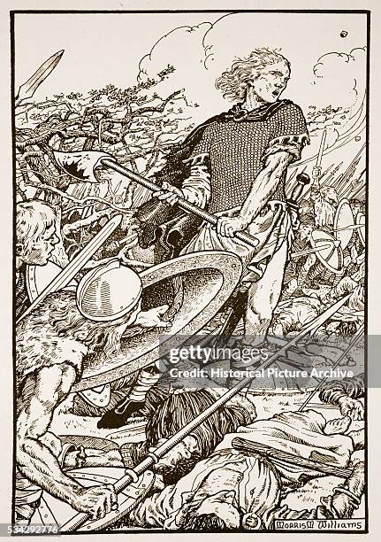 "Alfred the Great leading the West Saxon army of his brother, King Ethelred, to victory against the invading Danes, 8th January 871. Illustration by...