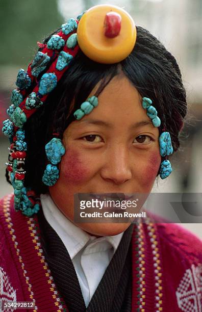 portrait of a khampa woman - khampa stock pictures, royalty-free photos & images