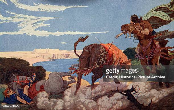 "Illustration from ""Myths of Babylonia and Assyria"" by Donald A. Mackenzie, 1915. Color lithograph. Located in a private collection. "