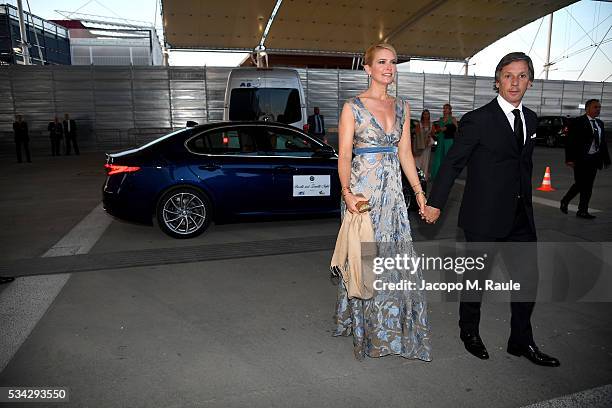 Valeria Mazza and Alejandro Gravier arrive at Bocelli and Zanetti Night on May 25, 2016 in Rho, Italy.