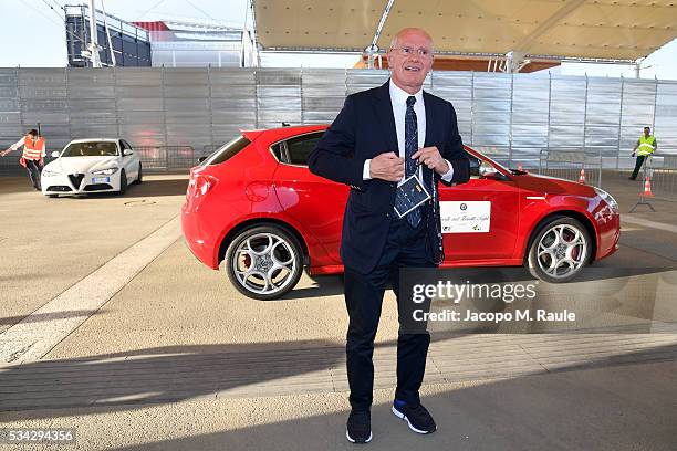 Arrigo Sacchi arrives at Bocelli and Zanetti Night on May 25, 2016 in Rho, Italy.