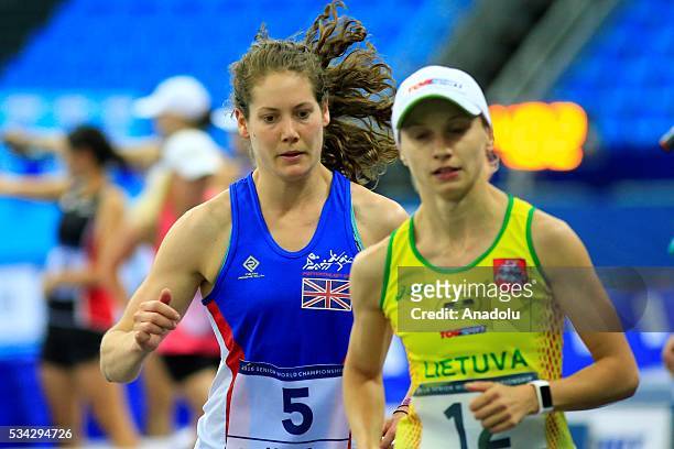 Kate French of Great Britain and Gintare Venckauskaite of Lithuania are seen during the Combined of the Women Qualifications at the UIPM senior...