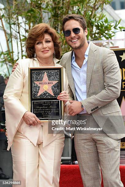 Singer Angelica Maria and actor Diego Boneta attend a ceremony honoring Angelica Maria with a Star on The Hollywood Walk of Fame on May 25, 2016 in...