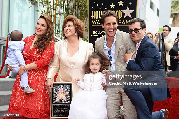 Daniel Padron, actress Angelica Vale, singer Angelica Maria, Angelica Padron, actor Diego Boneta, and Otto Padron attend a ceremony honoring Angelica...