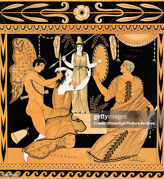 19th Century Greek Vase Illustration of Cassandra with Apollo and Minerva