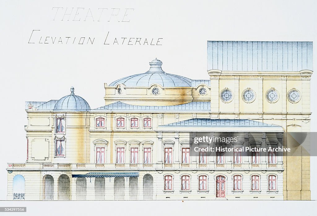 Architectural Drawing Showing Lateral Elevation of Theatre Building by H. Monnet