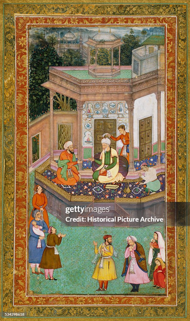 Mughal Miniature Painting Depicting an Elderly Nobleman in Pavilion