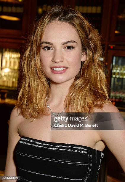 Lily James attends the press night after party for The Kenneth Branagh Theatre Company's "Romeo And Juliet" at The The National Cafe on May 25, 2016...