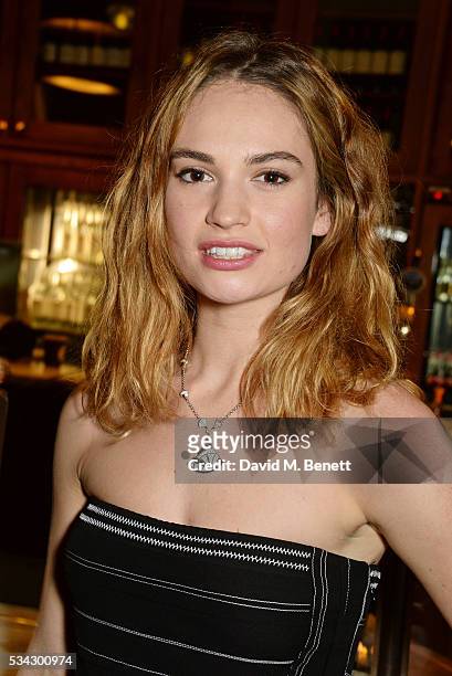 Lily James attends the press night after party for The Kenneth Branagh Theatre Company's "Romeo And Juliet" at The The National Cafe on May 25, 2016...