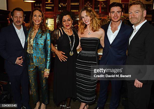 Rob Ashford, Marisa Berenson, Meera Syal, Lily James, Richard Madden and Sir Kenneth Branagh attend the press night after party for The Kenneth...