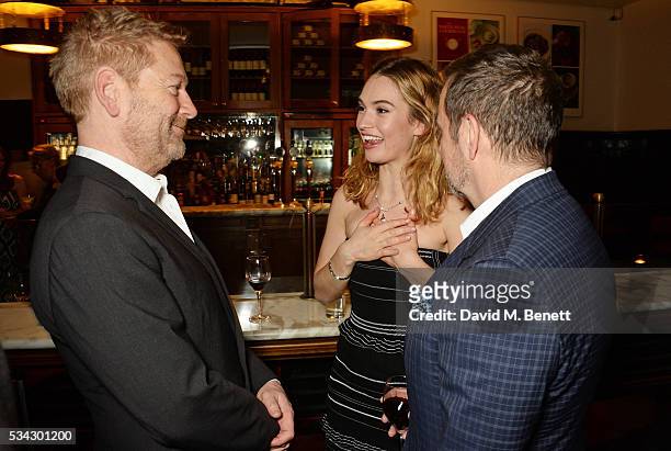 Sir Kenneth Branagh, Lily James and Rob Ashford attend the press night after party for The Kenneth Branagh Theatre Company's "Romeo And Juliet" at...