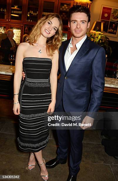 Lily James and Richard Madden attend the press night after party for The Kenneth Branagh Theatre Company's "Romeo And Juliet" at The The National...